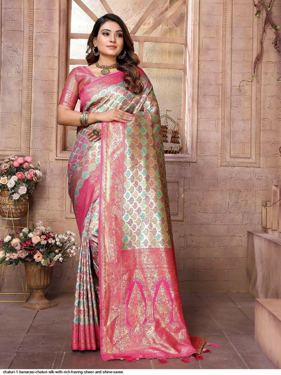 BANARASI CHATURI SILK WITH RICH HAVING SHEER AND SHINE SAREE - Madras Tex